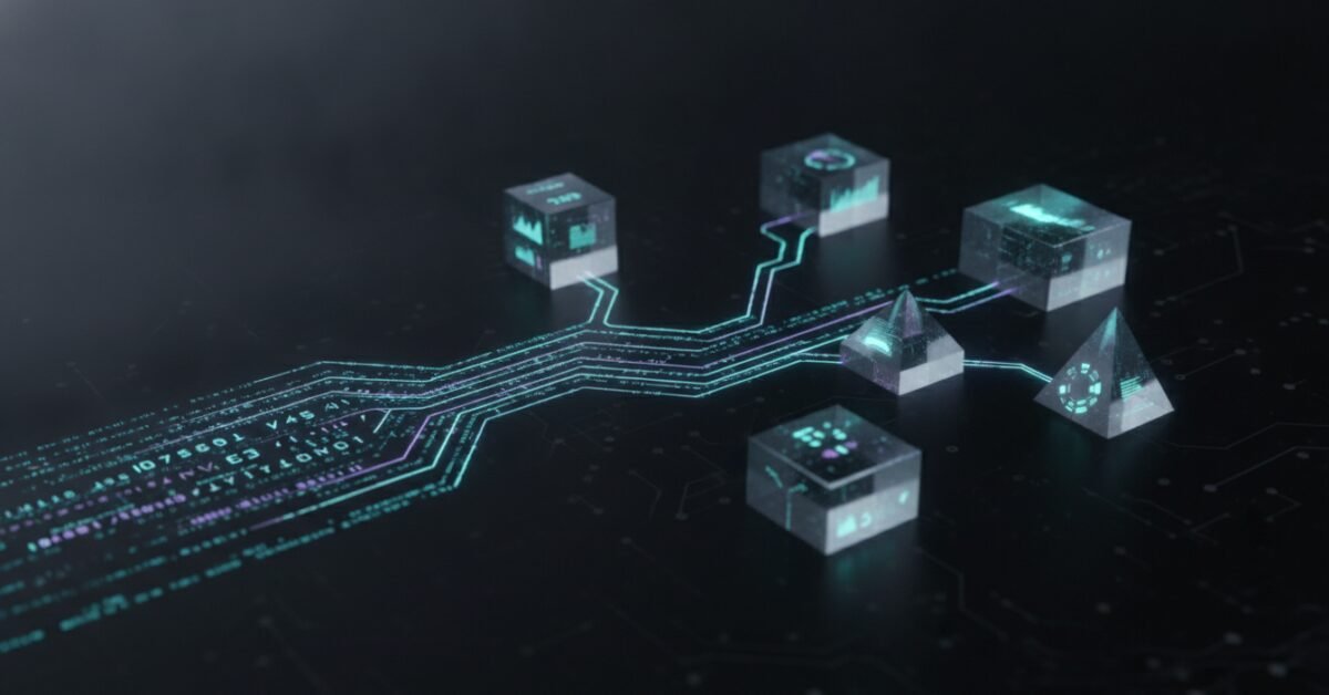 Conceptual data visualization dashboard displaying AI search queries categorized into analytical clusters.