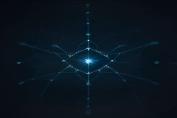 Abstract glowing neural network nodes illustrating ChatGPT search visibility and AI brand recommendations