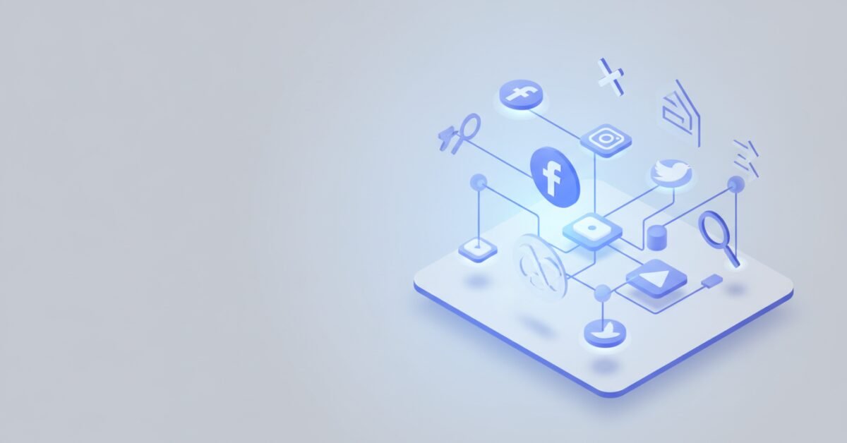 Conceptual visual representing social media platforms connecting to Google AI Overviews citations.