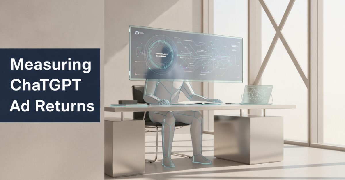 Marketing professional analyzing dashboard metrics for ChatGPT ad attribution and campaign conversion tracking