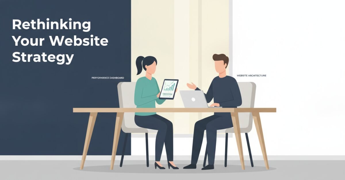 Two professionals reviewing analytics to build a modern AI search website strategy