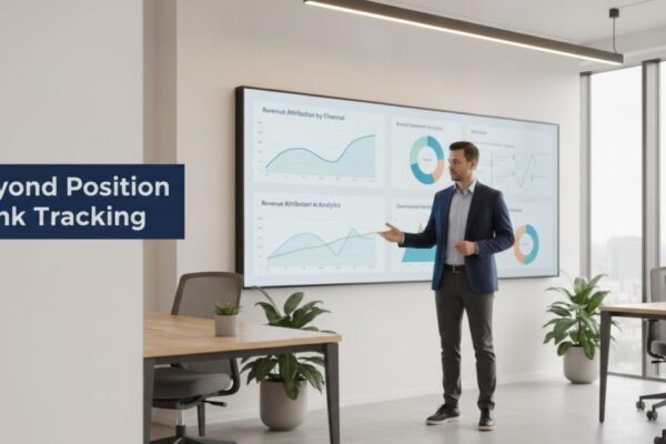 Business strategist reviewing revenue attribution charts illustrating modern SEO measurement metrics.